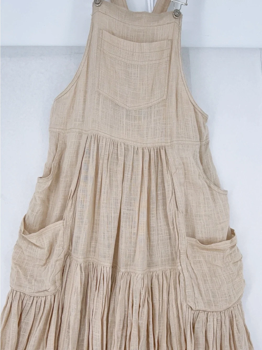 Free people Women's Natural Moonbeam Solid Skirtall linen dress nwt size m - Picture 5 of 9